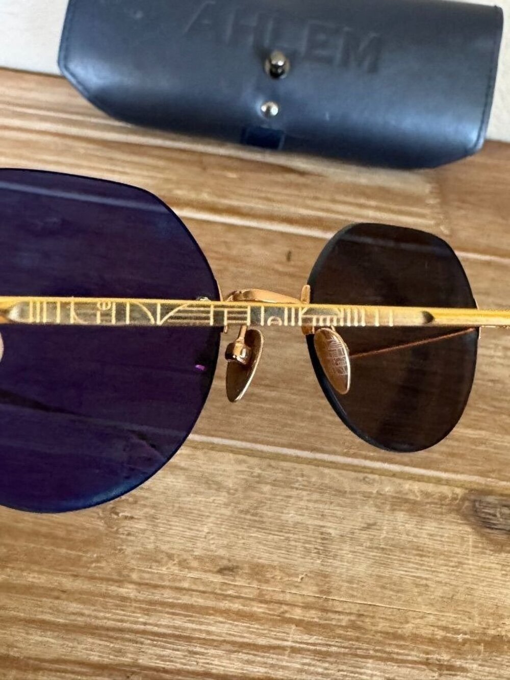 AHLEM Made In France Place Rodin Rose Gold Rimless Blue Tint Sunglasses W/ Case - Picture 7 of 12